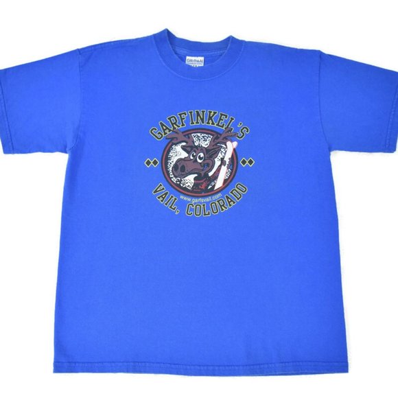 Garfinkel’s Bar Vail Colorado Moose Ski Snowboard Souvenir Lousy T-Shirt Blue YL - Picture 1 of 11